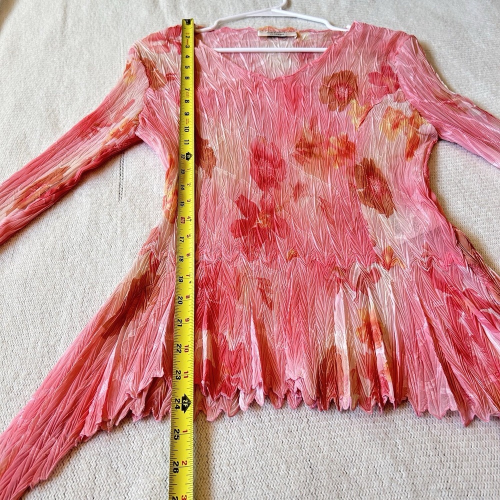Vtg Y2K Fairy Pink Floral Top Sz M Ethereal Crinkle Sharkbite Hem Whimsical - Picture 11 of 14